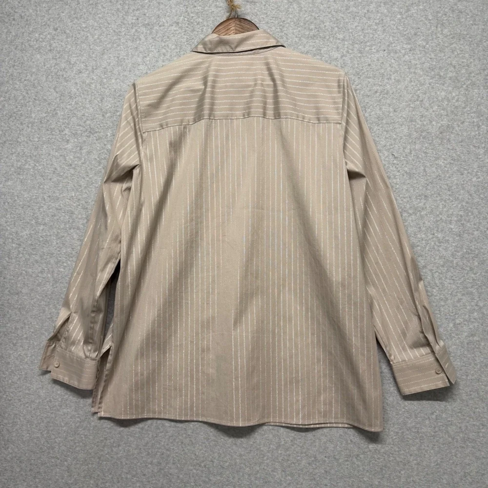 Lafayette 148 Button Down Top Womens L Taupe Pinstripe Minimalist Office Neutral - Picture 11 of 16